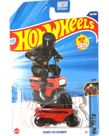 More Than Diecast Hot Wheels Honda Motocompo 1:64 scale die-cast scooter in red and black with detailed decals.