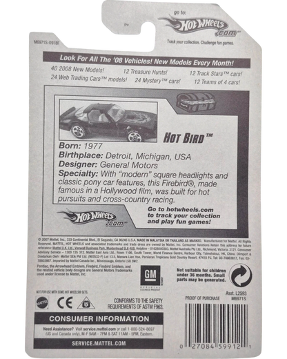 More Than Diecast 2008 Hot Wheels Super Treasure Hunt Hot Bird Firebird 1:64 scale die-cast car with Spectraflame paint and Real Rider wheels.