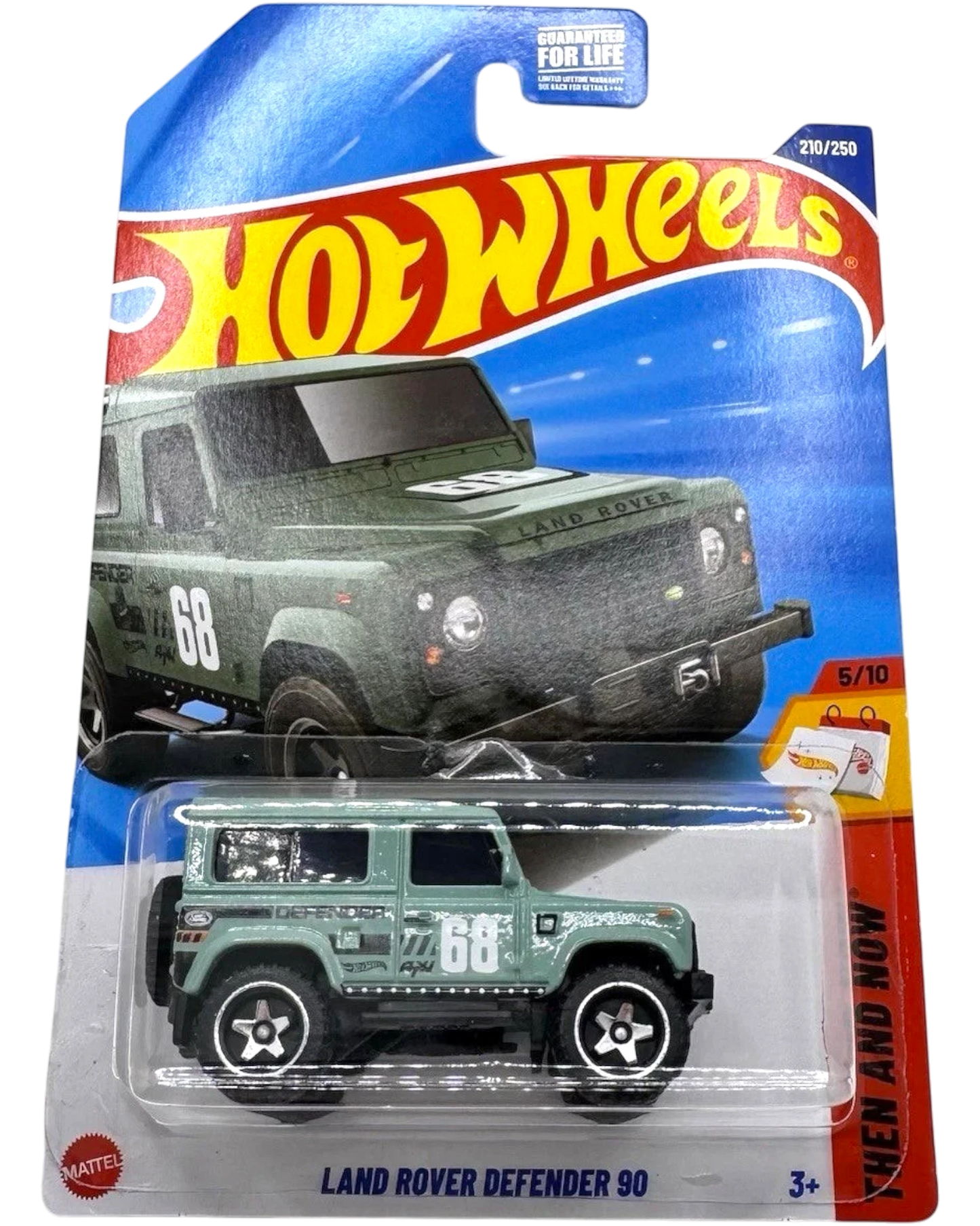 More Than Diecast Hot Wheels 2025 Land Rover Defender 90 in green, 1:64 scale die-cast model with "68" graphic.