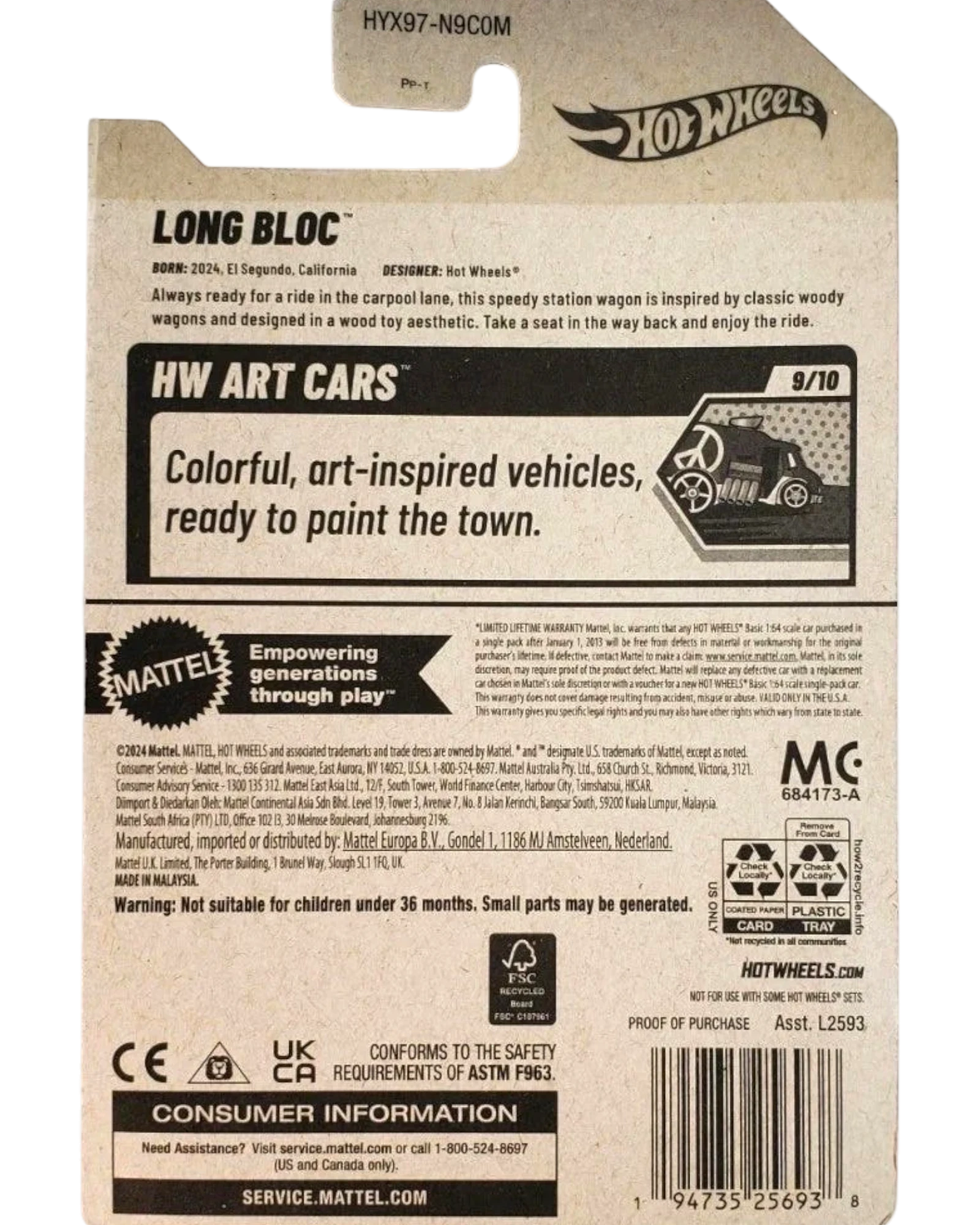 More Than Diecast Hot Wheels 2025 Long Bloc apple green die-cast car, 1:64 scale, HW Art Cars series.