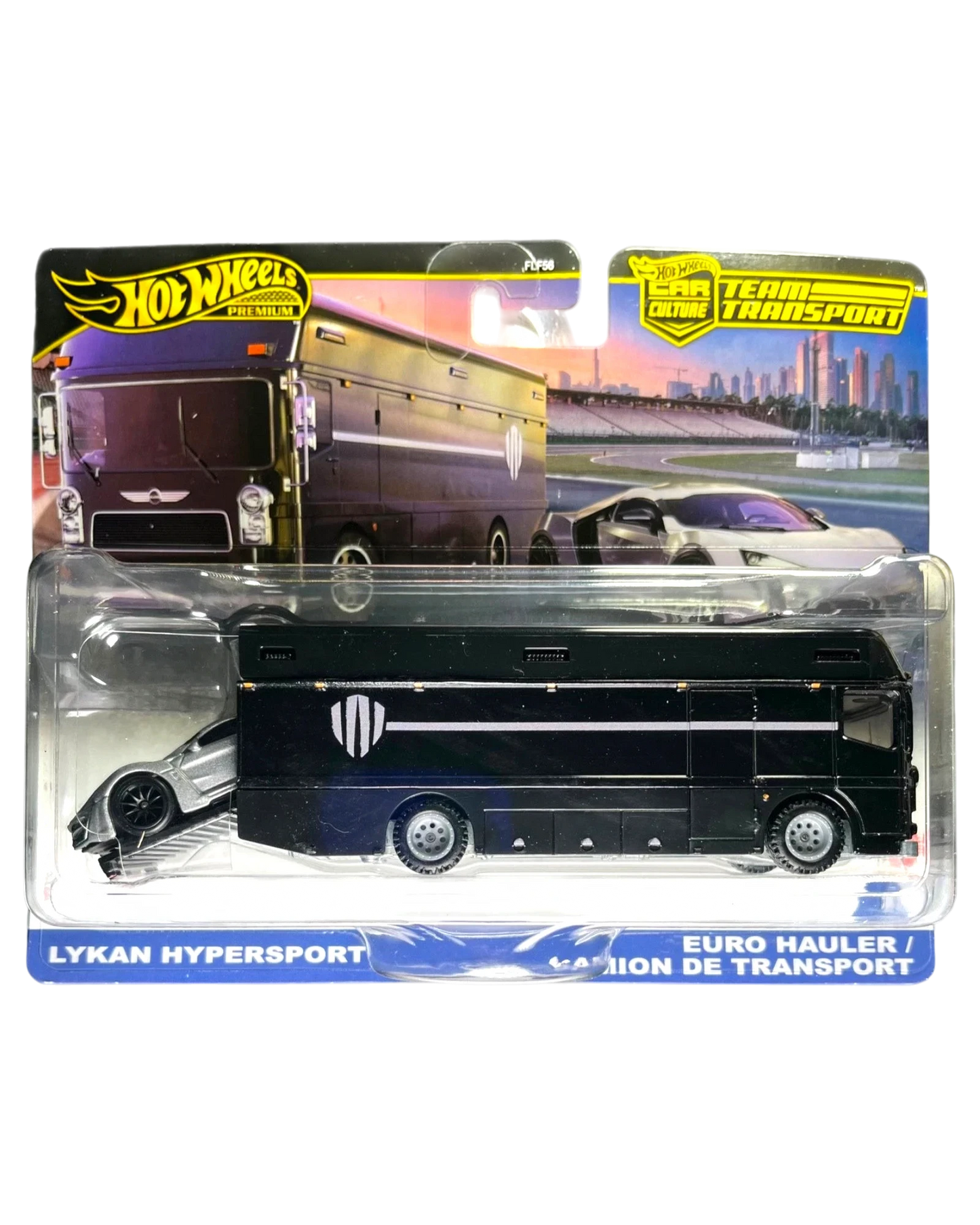 More Than Diecast Hot Wheels 2025 Team Transport Lykan HyperSport and Euro Hauler 1:64 die-cast set in black with silver accents.