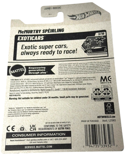 More Than Diecast Hot Wheels McMurtry Speirling diecast car, 25/250 limited edition, with detailed graphics and a sleek, aerodynamic design.