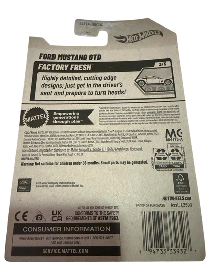 More Than Diecast 2026 Hot Wheels Ford Mustang GTD Factory Fresh light blue die-cast car packaging.