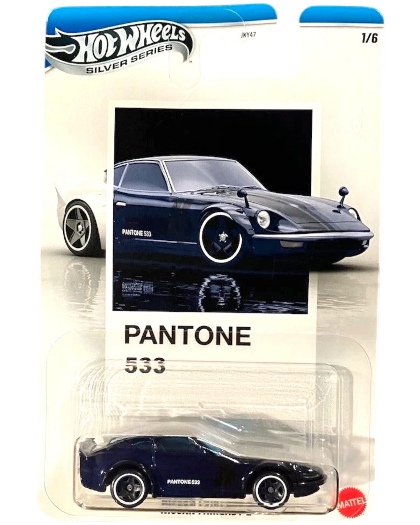 More Than Diecast Hot Wheels Nissan Fairlady Z 1:64 scale die-cast model in Pantone 533 blue with Silver Series detailing.