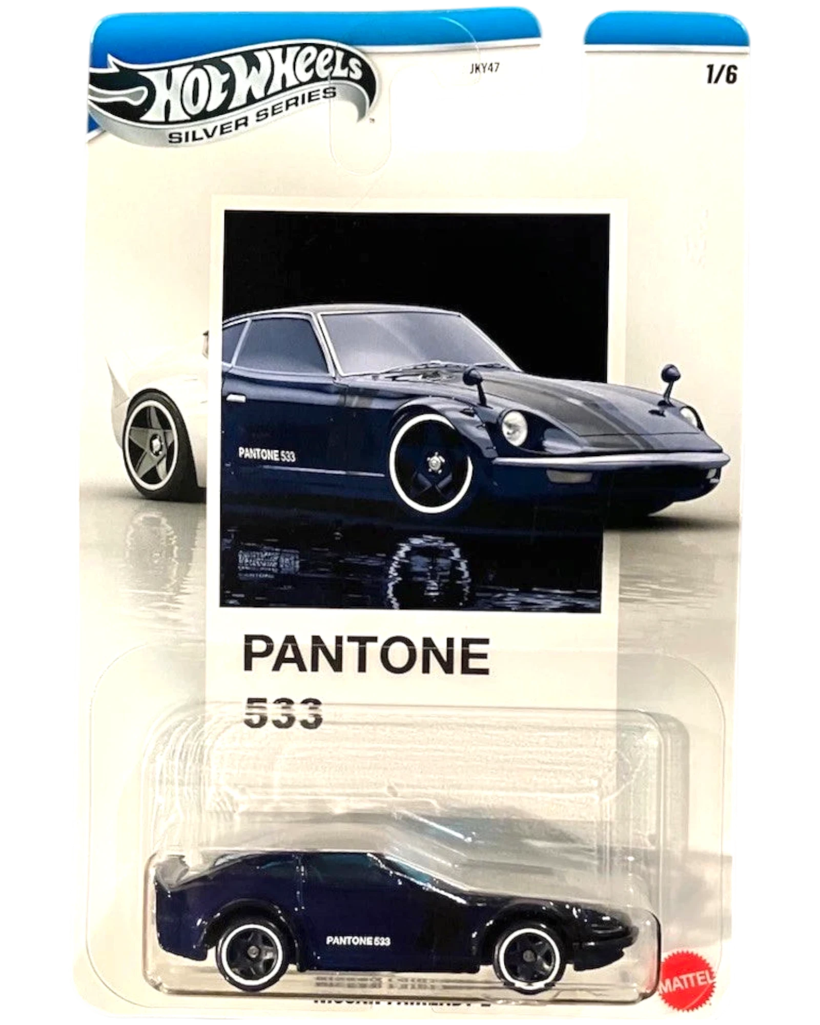 More Than Diecast Hot Wheels Nissan Fairlady Z 1:64 scale die-cast model in Pantone 533 blue with Silver Series detailing.