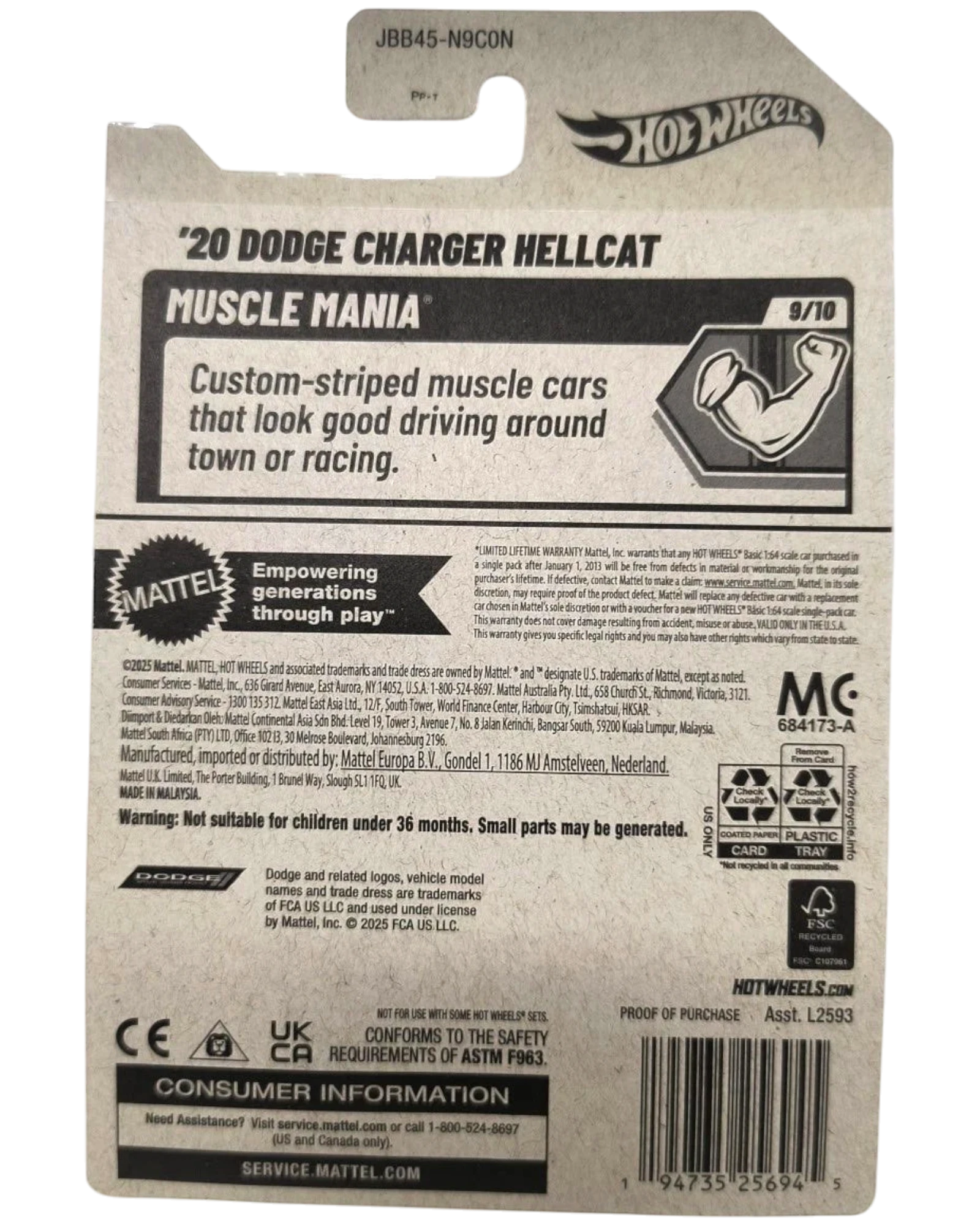 More Than Diecast Hot Wheels 2020 Dodge Charger Hellcat Muscle Mania, 1:64 scale die-cast car in pink.