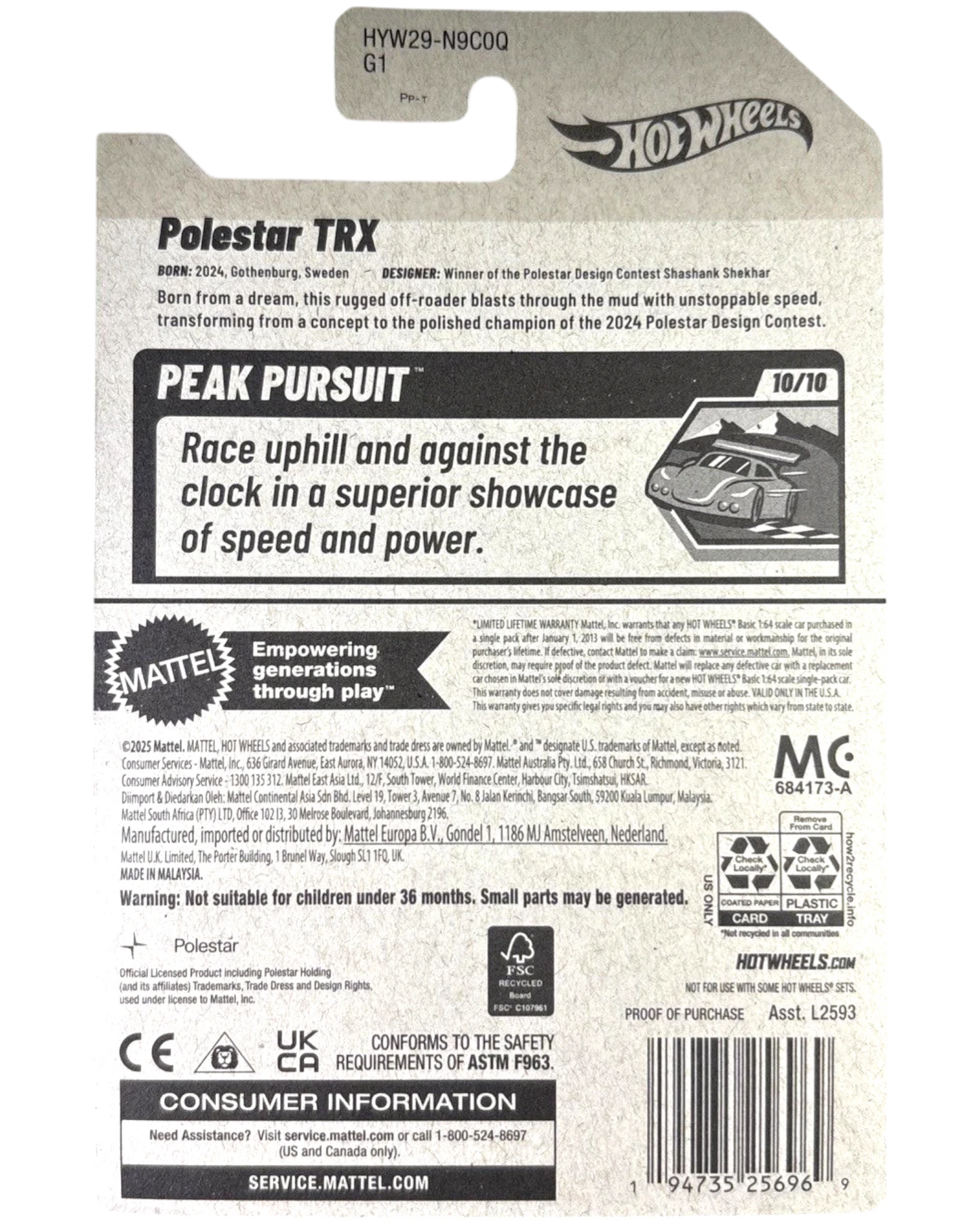 More Than Diecast presents the Hot Wheels 2025 Polestar TRX, a silver die-cast toy car with detailed graphics and racing-inspired design.