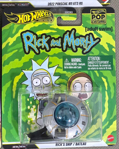 More Than Diecast Hot Wheels Pop Culture Rick and Morty Rick's Ship die-cast toy car with blue cockpit.