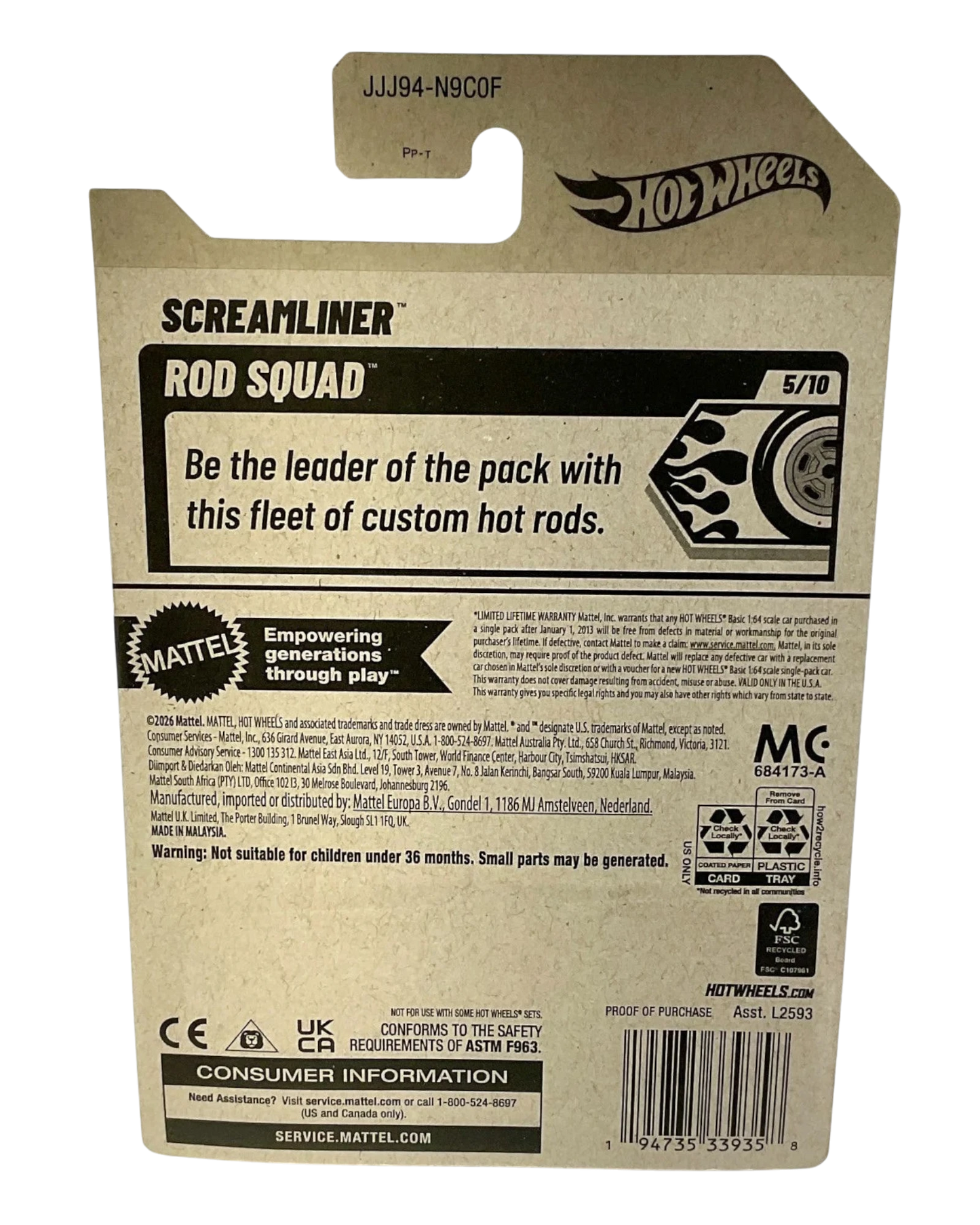 More Than Diecast Hot Wheels Screamliner Rod Squad #141 die-cast 1:64 scale model in black with metallic gold flame accents.