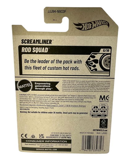 More Than Diecast Hot Wheels Screamliner Rod Squad #141 die-cast 1:64 scale model in black with metallic gold flame accents.