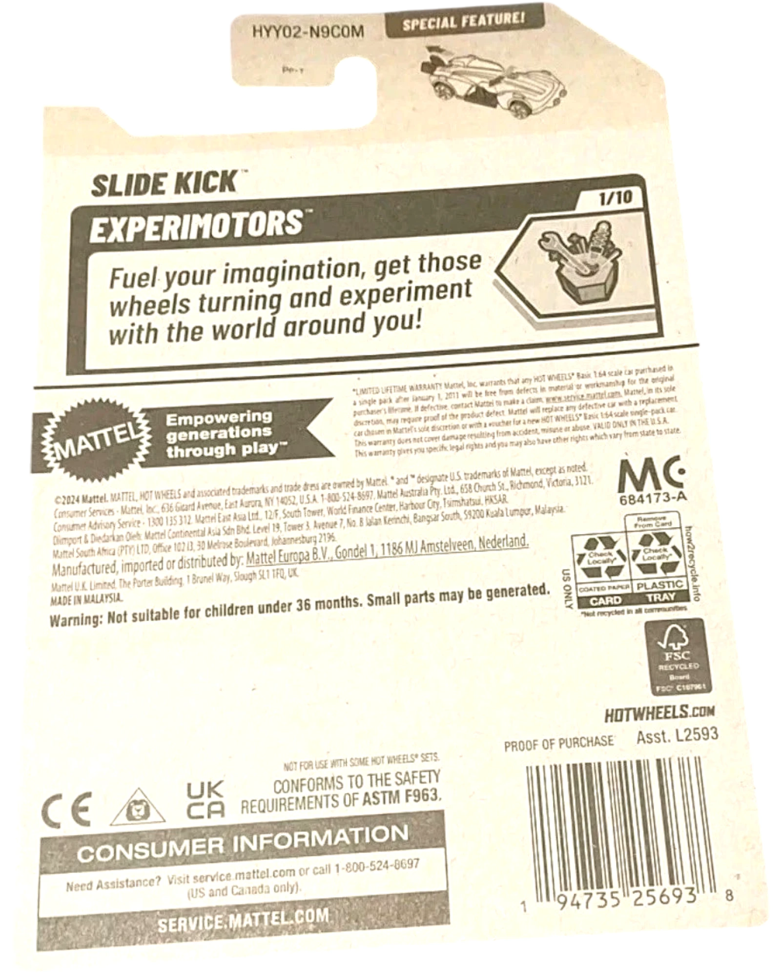 More Than Diecast Hot Wheels 1/64 scale Slide Kick Experimotors toy car, limited edition 116/250.