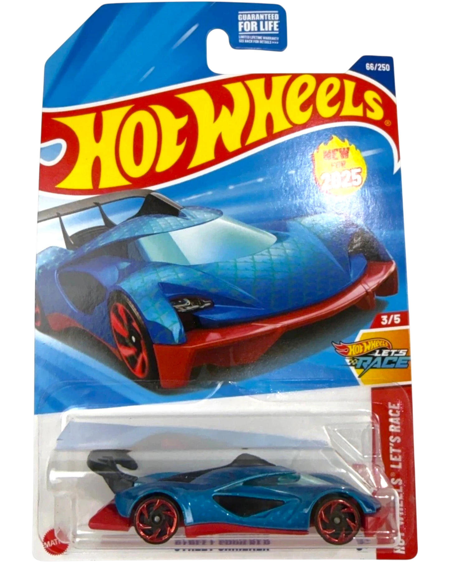 More Than Diecast Hot Wheels 2025 Street Shrieker in blue with red accents and black spoiler. Die-cast metal.