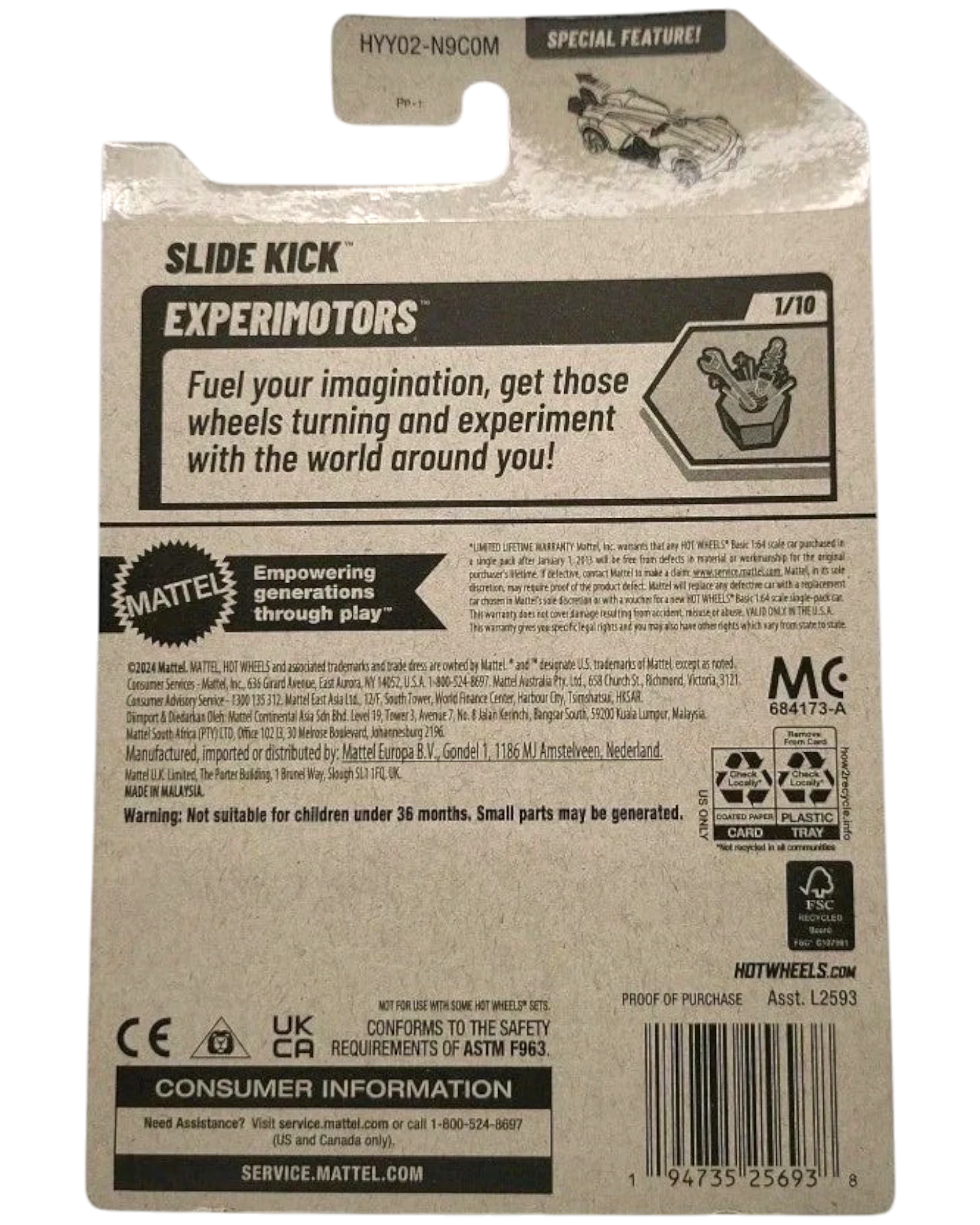 More Than Diecast Hot Wheels 2025 Slide Kick Experimotors 1:64 scale die-cast car in turquoise, mint in package.