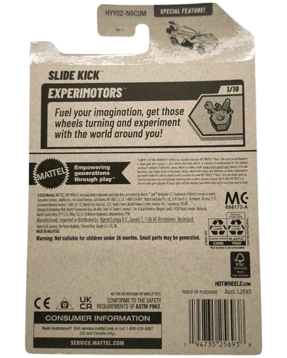 More Than Diecast Hot Wheels 2025 Slide Kick Experimotors 1:64 scale die-cast car in turquoise, mint in package.