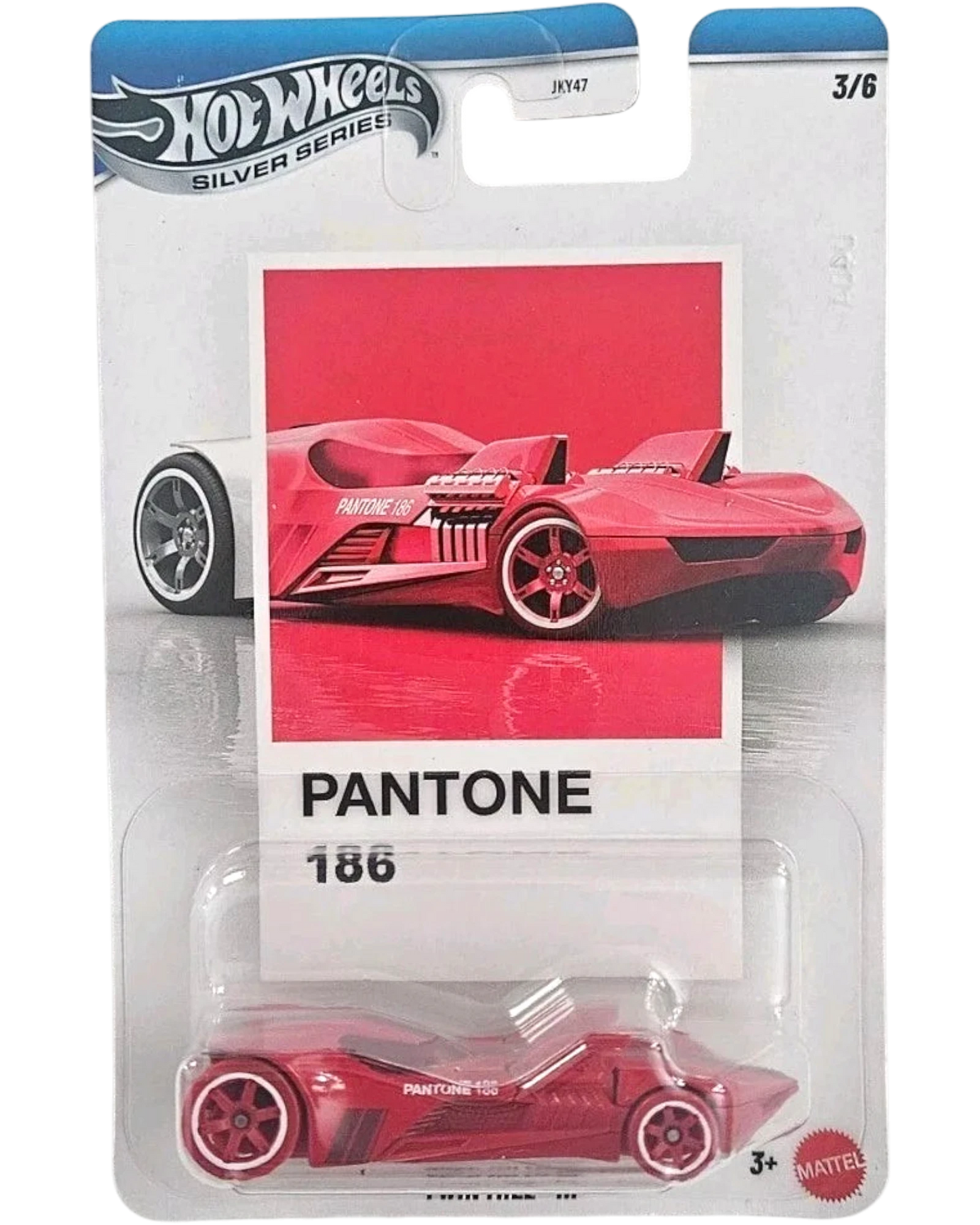 More Than Diecast Hot Wheels Silver Series Twin Mill III Pantone red 1:64 scale die-cast car in packaging.