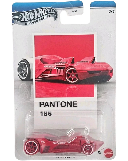 More Than Diecast Hot Wheels Silver Series Twin Mill III Pantone red 1:64 scale die-cast car in packaging.