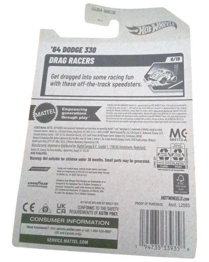 More Than Diecast Hot Wheels 2026 white '64 Dodge 330 Drag Racers collectible die-cast car.