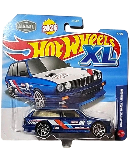 More Than Diecast 2026 Hot Wheels XL 2024 BMW M3 Wagon #7, blue die-cast car with white hood and racing decals.