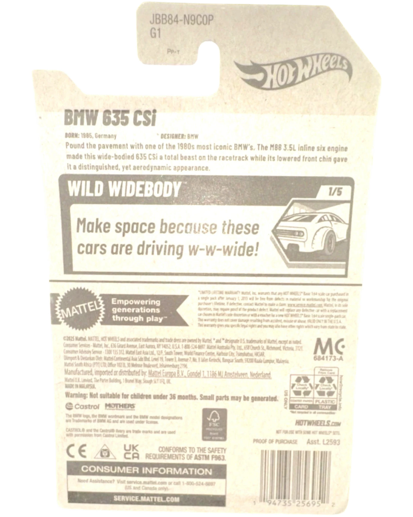 More Than Diecast Hot Wheels BMW 635 CSi Wild Widebody orange 1:64 scale diecast car in unopened box.