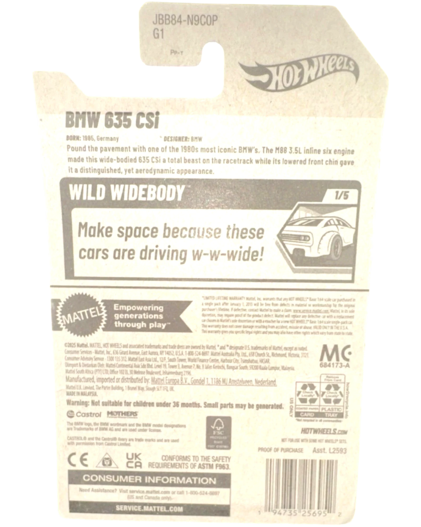 More Than Diecast Hot Wheels BMW 635 CSi Wild Widebody orange 1:64 scale diecast car in unopened box.