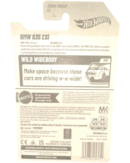 More Than Diecast Hot Wheels BMW 635 CSi Wild Widebody orange 1:64 scale diecast car in unopened box.