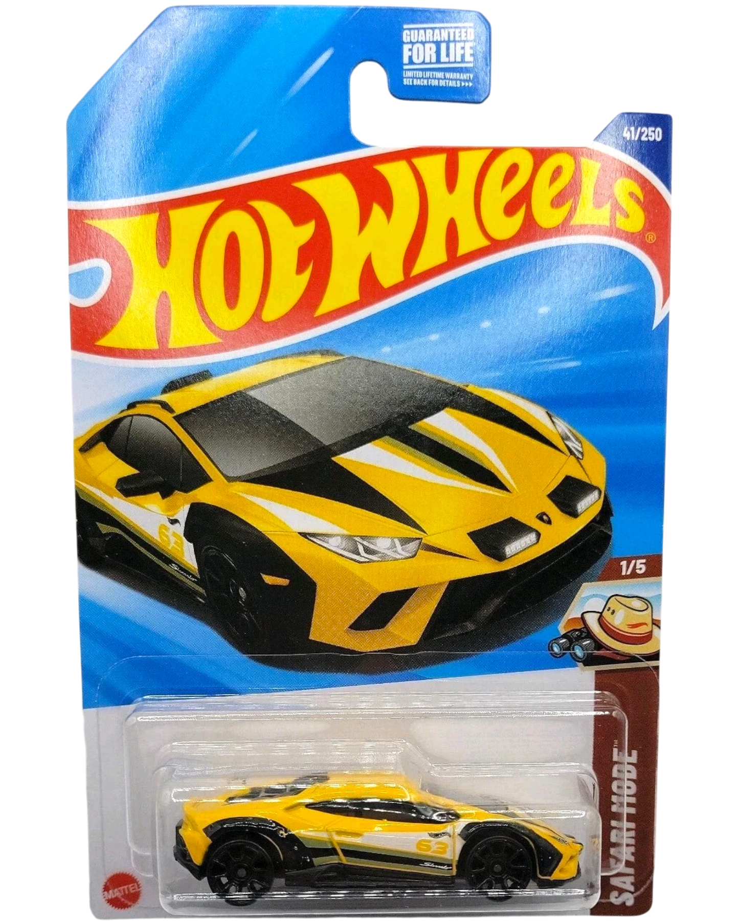 More Than Diecast 2025 Hot Wheels Lamborghini Huracan Sterrato, yellow die-cast toy car with black accents and '63' graphic. Safari Mode series.