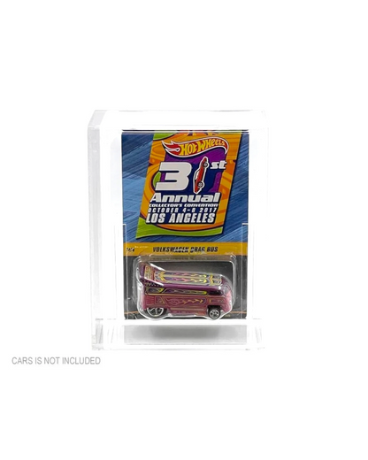 More Than Diecast clear acrylic display case for 1:64 scale Hot Wheels Volkswagen Drag Bus, 31st Annual Collector's Convention Los Angeles edition.