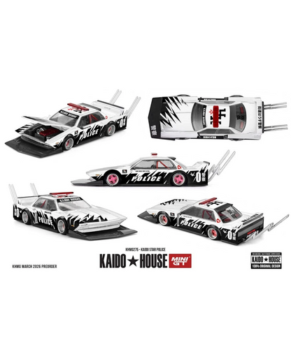 More Than Diecast: 1:64 scale white Kaido Star Police die-cast model with black accents and pink wheels. Limited edition.