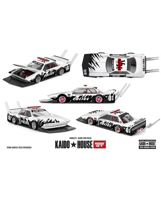 More Than Diecast: 1:64 scale white Kaido Star Police die-cast model with black accents and pink wheels. Limited edition.