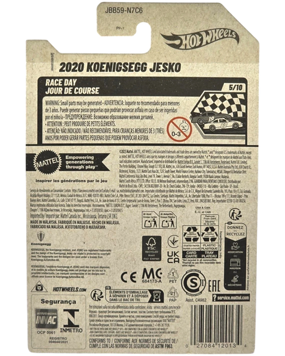 More Than Diecast 2020 Koenigsegg Jesko Race Day diecast car packaging with product details and warnings.