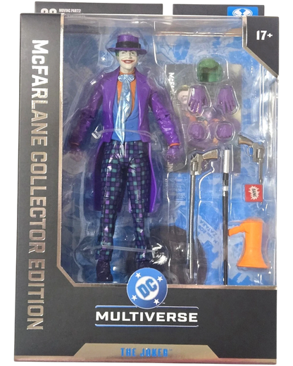 More Than Diecast McFarlane DC Multiverse Joker Batman Collector Edition 7-inch action figure in purple suit with checkered pants, NIB.