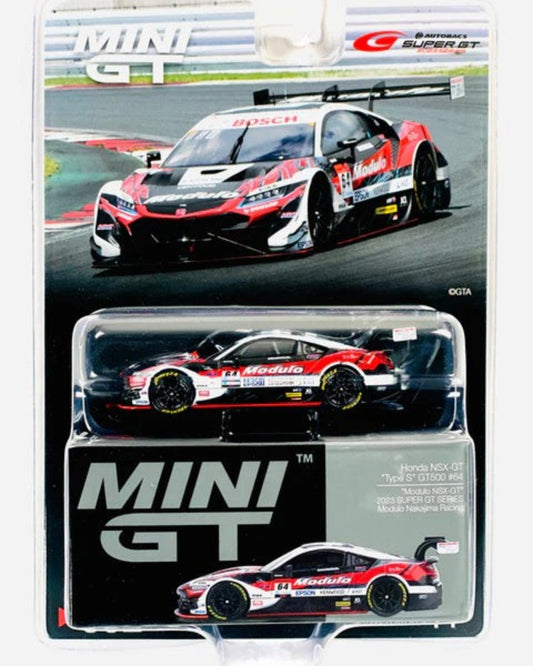 More Than Diecast Mini GT Honda NSX-GT Type S GT500 #64 Modulo Nakajima Racing 2023 diecast model car in blister packaging.