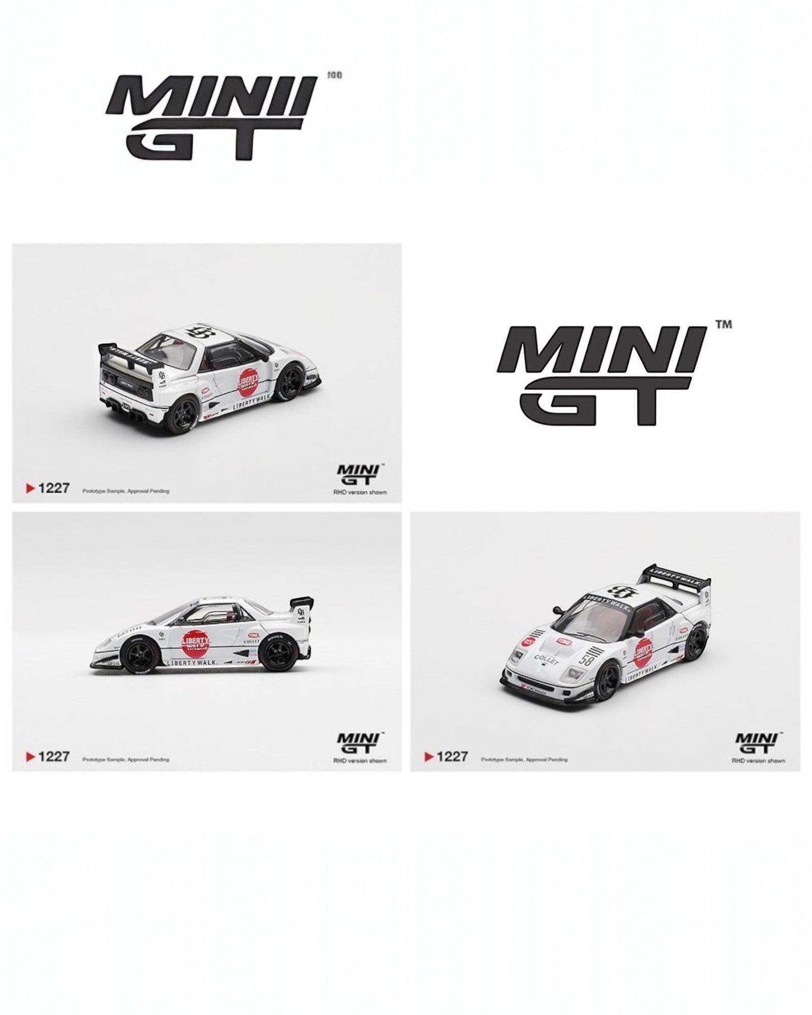 More Than Diecast 1:64 scale white Mazda AZ-1 Liberty Walk LB40 model with Hinomaru livery and aggressive aero kit.