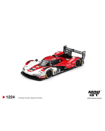 More Than Diecast Mini GT 1:64 Porsche 963 #7 die-cast model car, red and white livery, IMSA Daytona 24 Hrs winner.