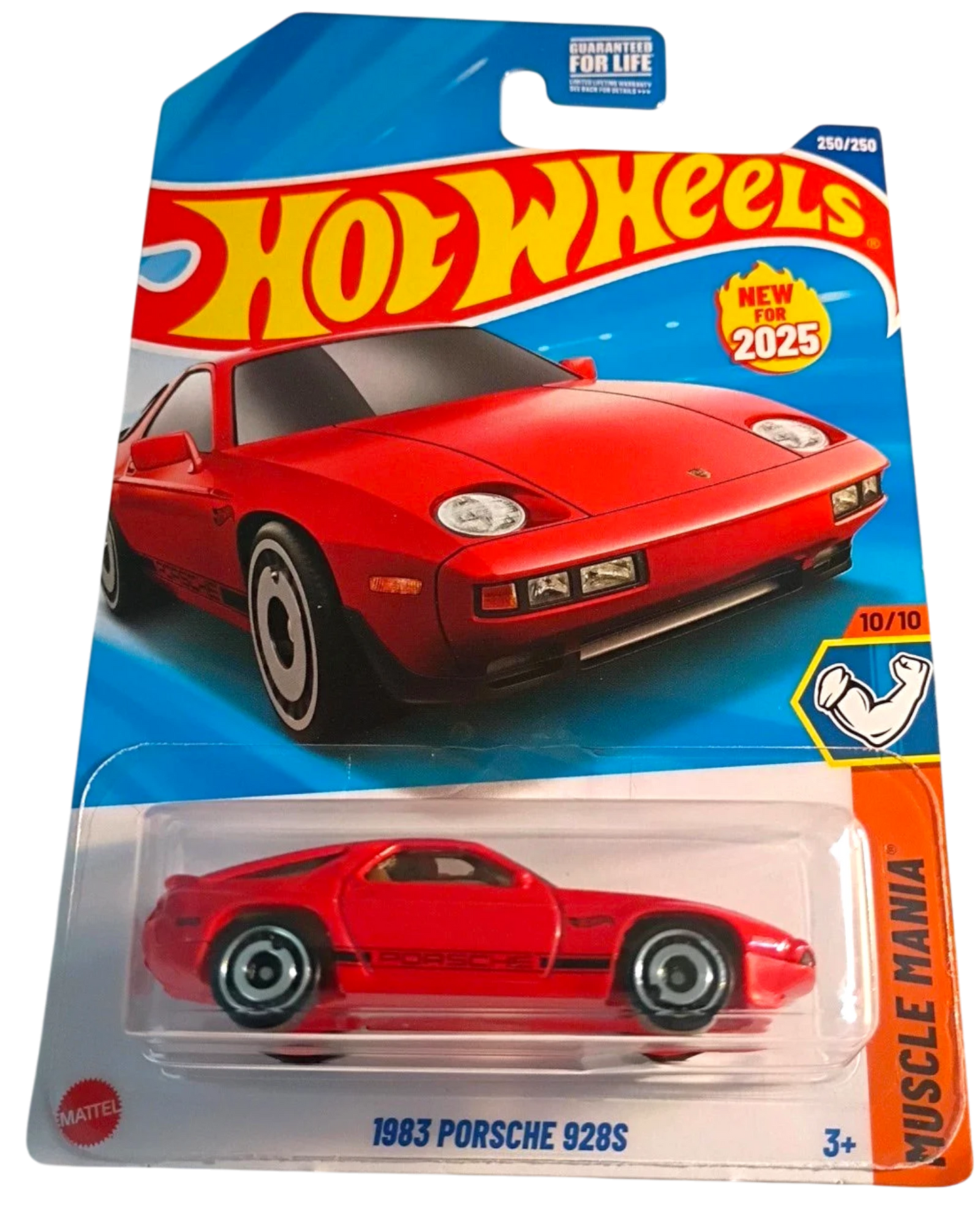 More Than Diecast presents the 2025 Hot Wheels 1983 Porsche 928S, a red 1:64 scale die-cast car in Muscle Mania packaging.