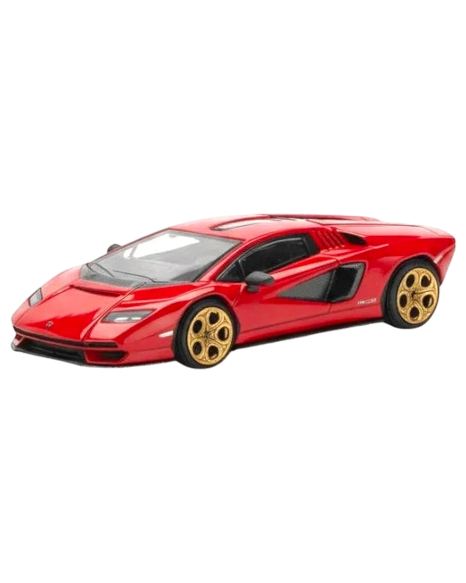 More Than Diecast 1:64 scale red Lamborghini Countach LPI 800-4 die-cast model with gold wheels.