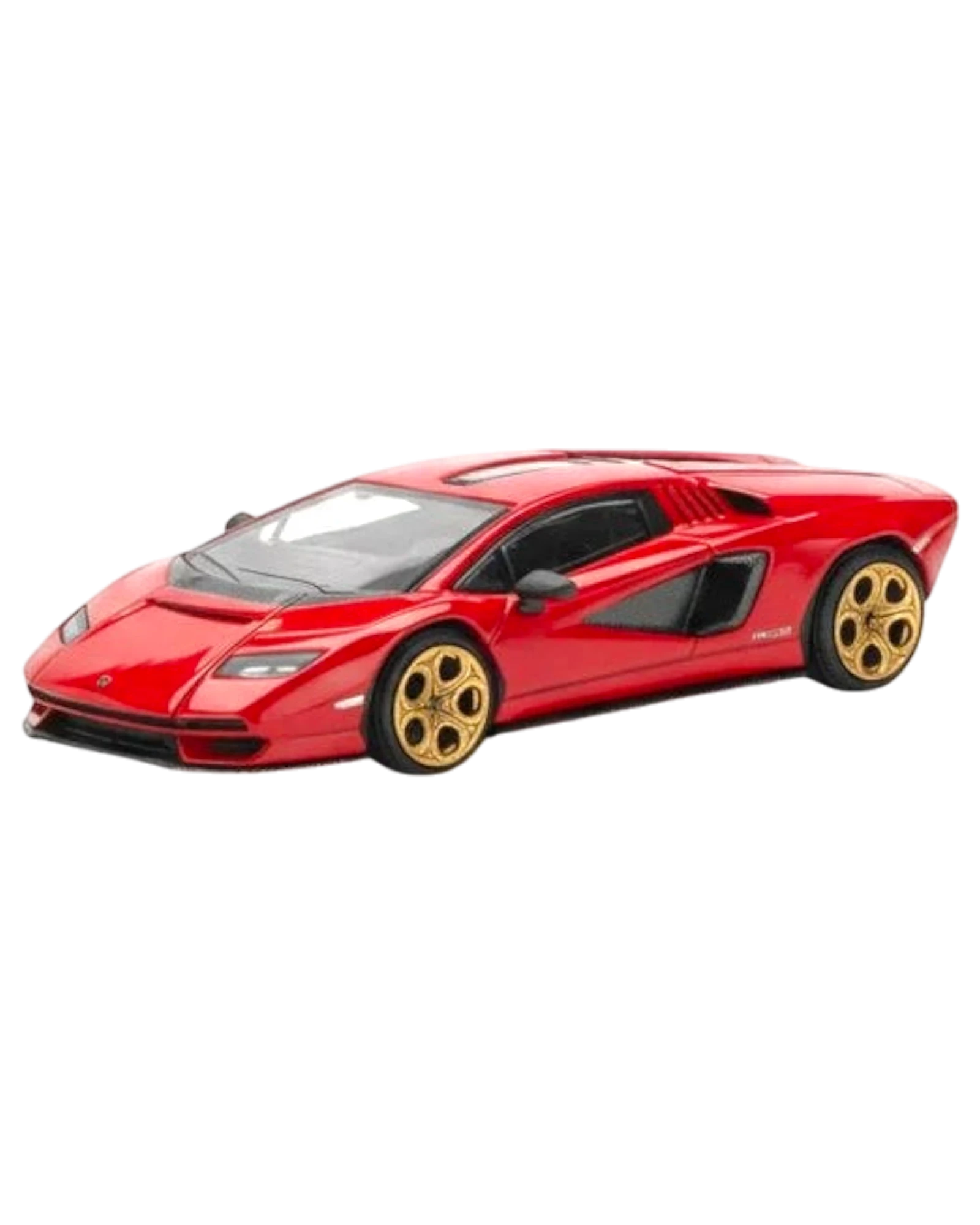 More Than Diecast 1:64 scale red Lamborghini Countach LPI 800-4 die-cast model with gold wheels.