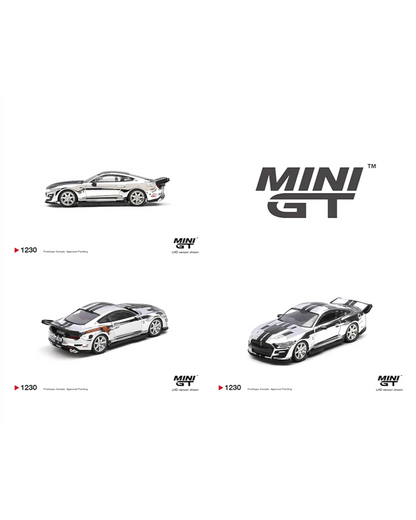 More Than Diecast 1:64 scale Chrome Silver Shelby GT500 Dragon Snake Concept model car with black racing stripes and a rear spoiler.