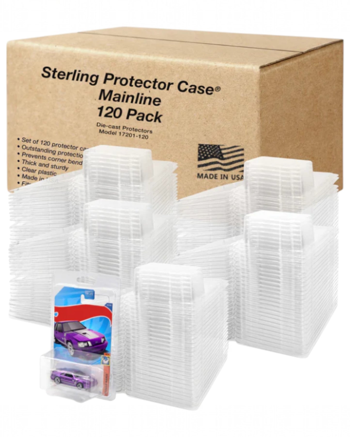 More Than Diecast Sterling Protector Case Mainline 120 Pack for 6.5" x 4.25" cards. Clear plastic, durable, slim profile.