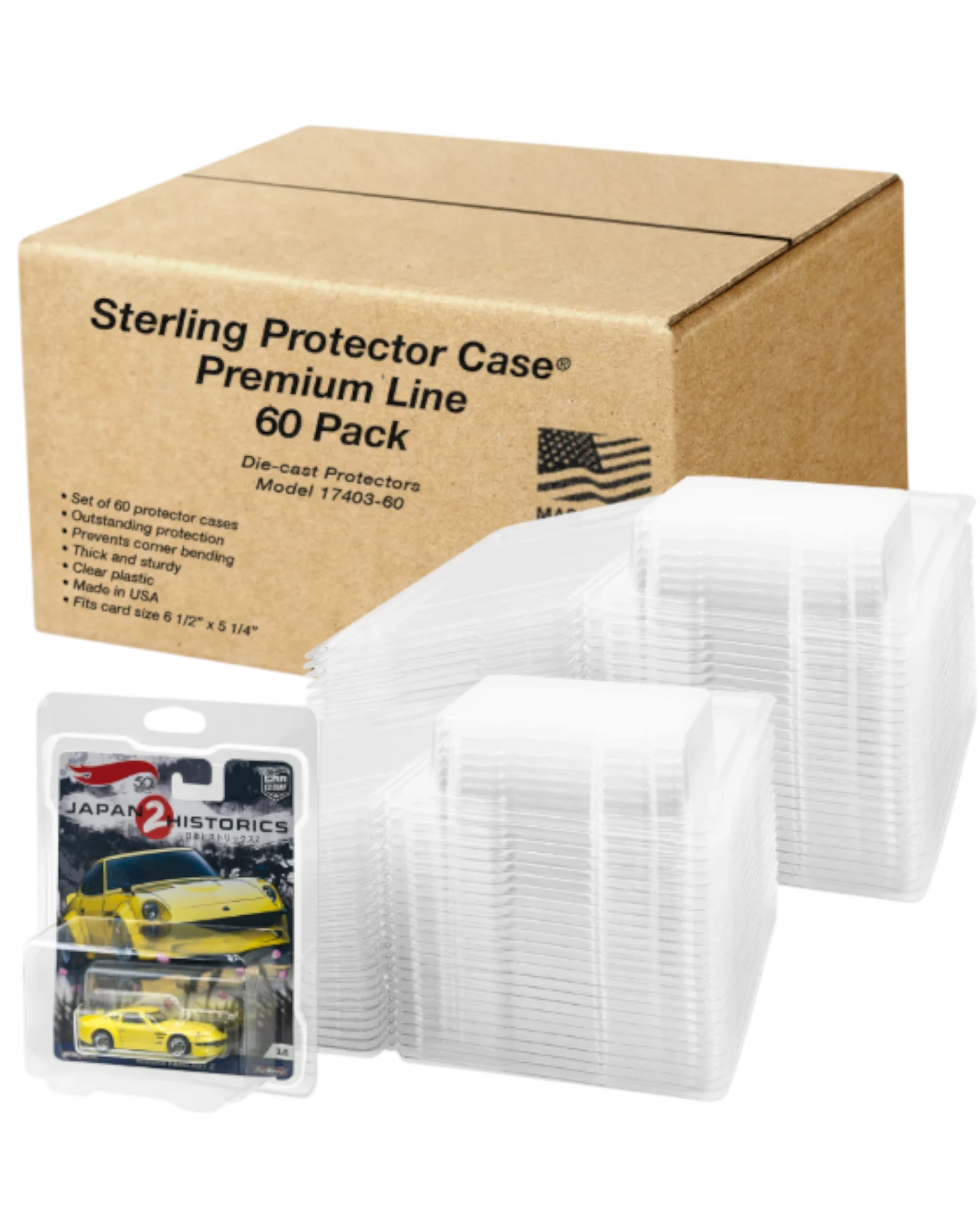More Than Diecast Sterling Protector Case Premium Line 60 Pack clear plastic protectors for 6.5" x 5.25" cards.