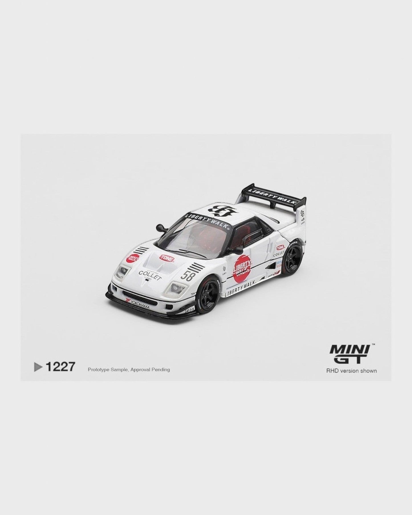 More Than Diecast 1:64 white Mazda AZ-1 Liberty Walk LB40 with Hinomaru livery and racing decals.