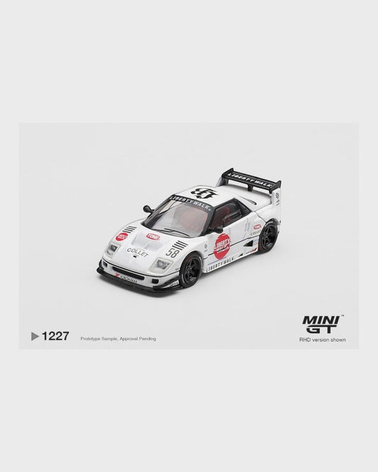 More Than Diecast 1:64 white Mazda AZ-1 Liberty Walk LB40 with Hinomaru livery and racing decals.