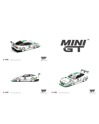 More Than Diecast 1:64 scale white Nissan LB-Silhouette 180SX die-cast model with green accents and racing number 59.