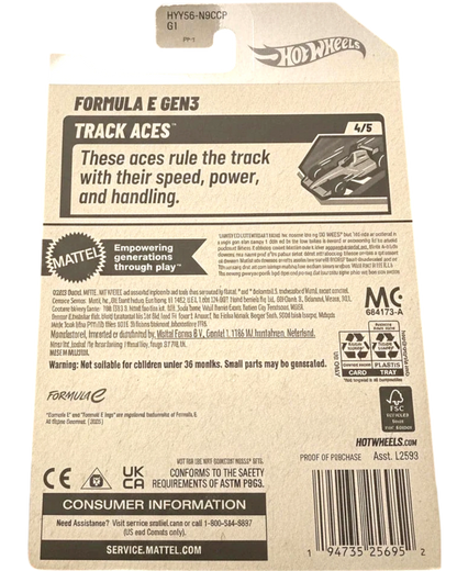 Back of a Hot Wheels toy car packaging with branding and product details.