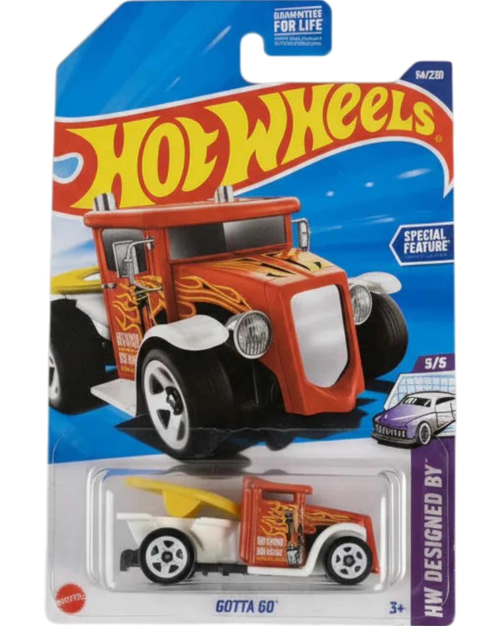 Hot Wheels toy car in packaging with blue and red design