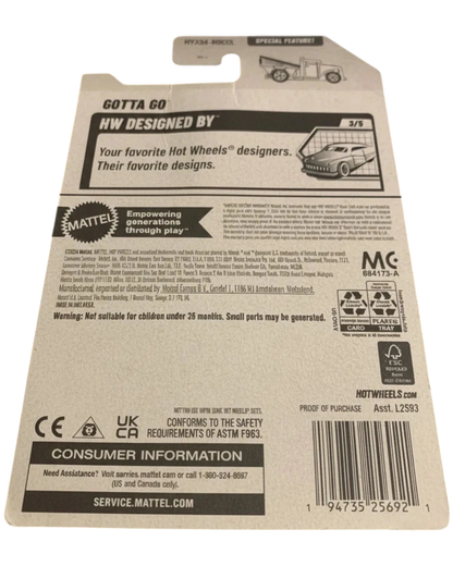 Back of a Hot Wheels packaging with branding and product details.