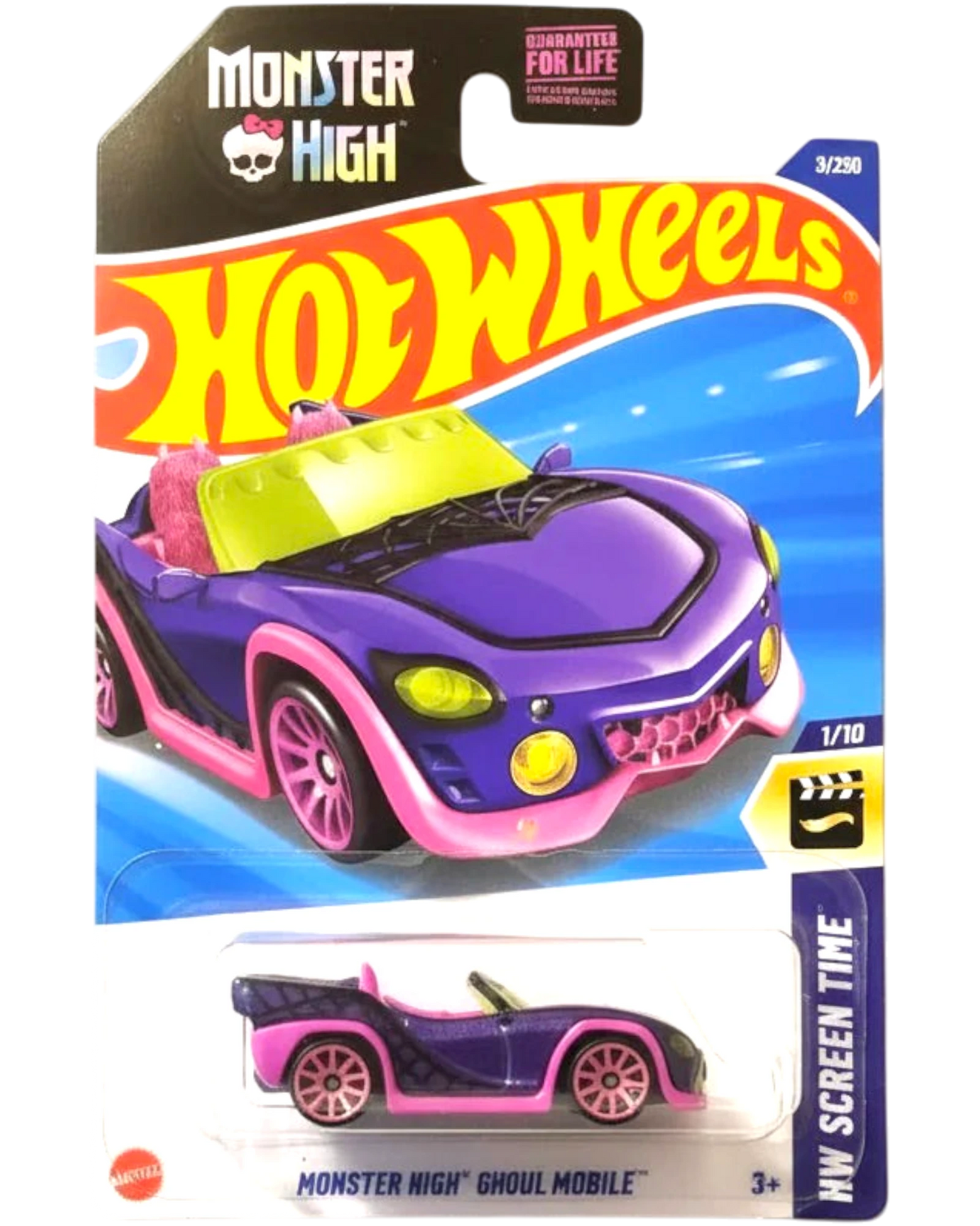 Hot Wheels Monster High toy car in packaging on a white background