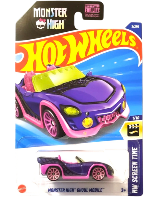 Hot Wheels Monster High toy car in packaging on a white background