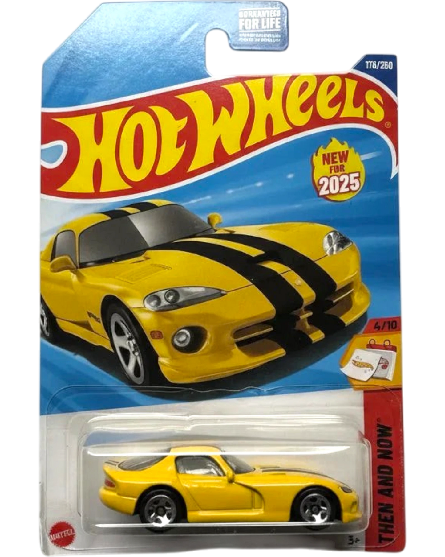 Hot Wheels toy car in packaging with a yellow and black striped car design.