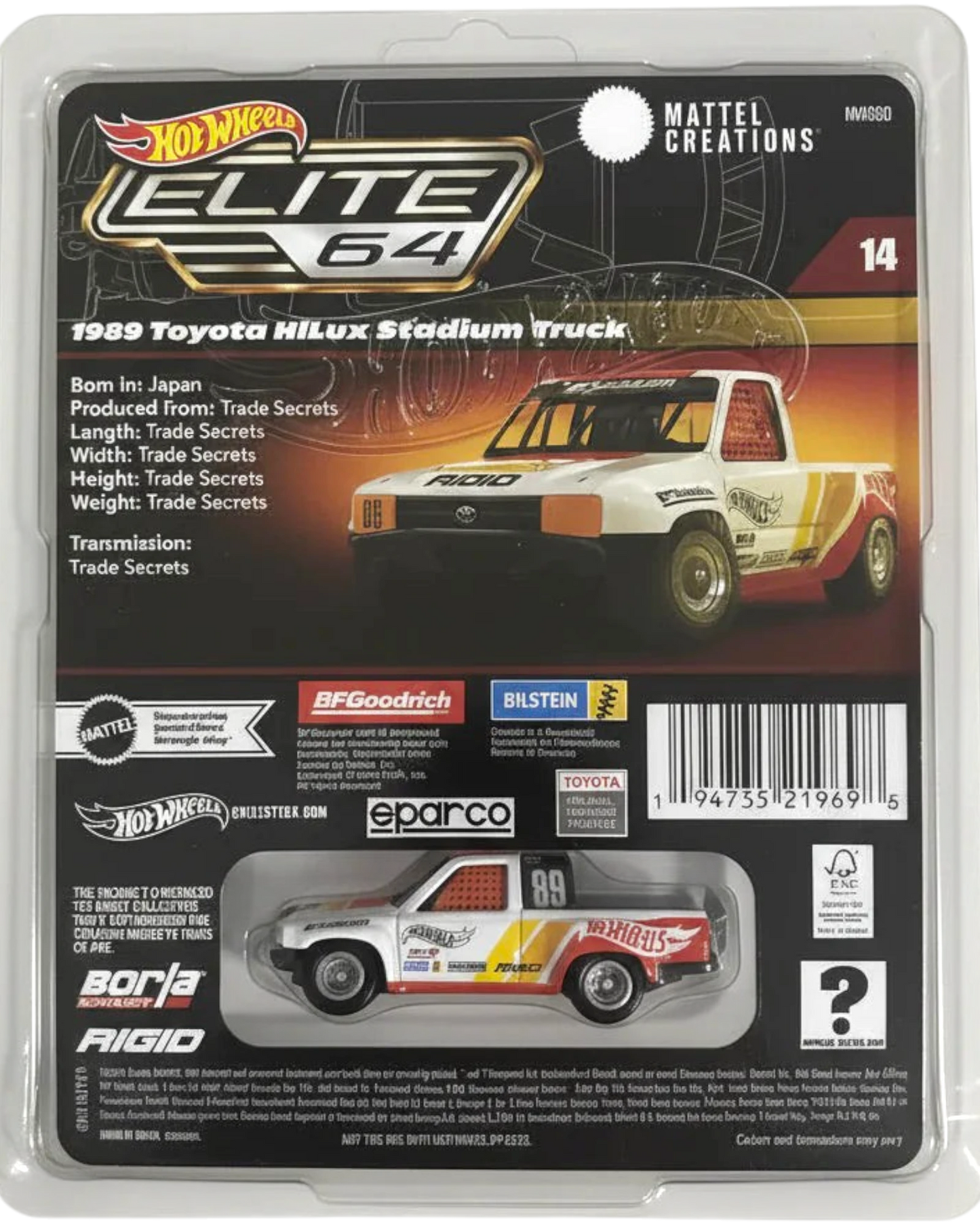 Hot Wheels Elite 64 toy truck packaging on a white background